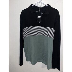 YTD Mens Size XL Long Sleeve Casual Polo Shirt Large Black Green White NWT